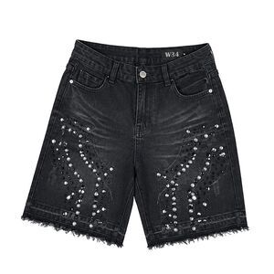 Hudson Outerwear Shorts Carpenter Stud& Fancy Stone Denim Mens Black 644